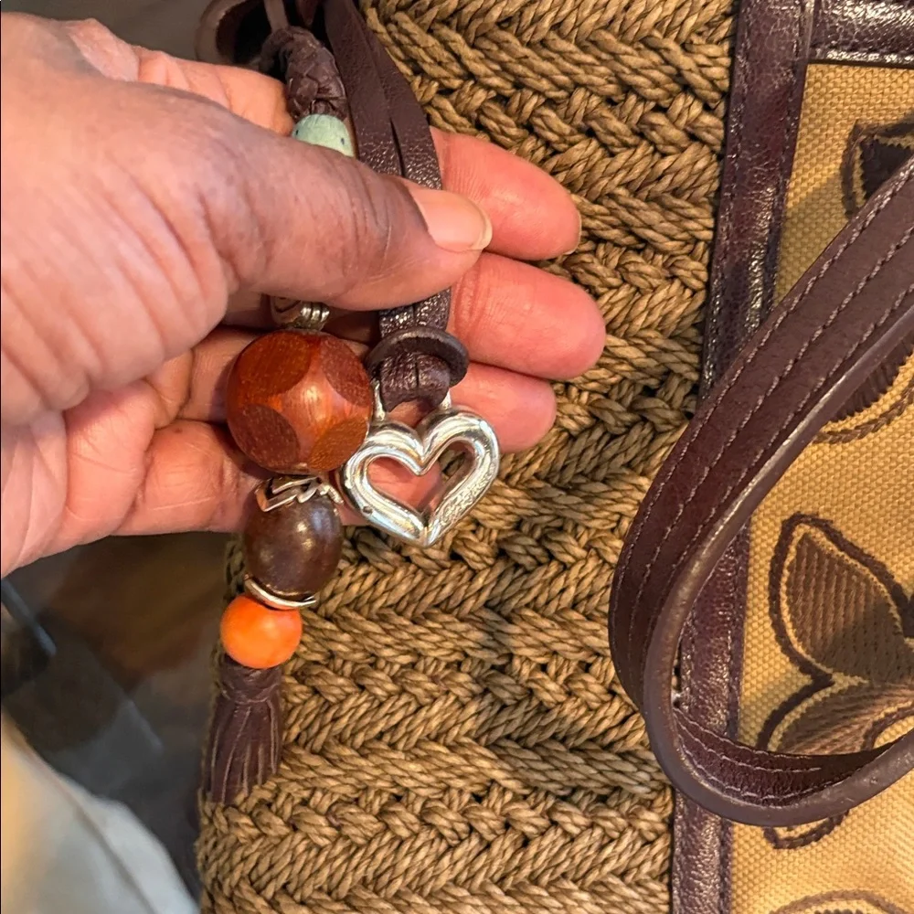 Brighton Floral Embroidered Tan and Brown Women's Bag - Picture 5 of 7
